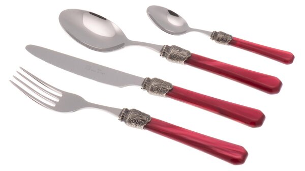 4-Piece Penelope Cutlery Set in 18/10 Stainless Steel with 2.5 mm Bordeaux Coloured Methacrylate Handle