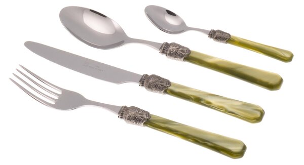 4-Piece Penelope Cutlery Set in 18/10 Stainless Steel with 2.5 mm Olive Green Acrylic Handle