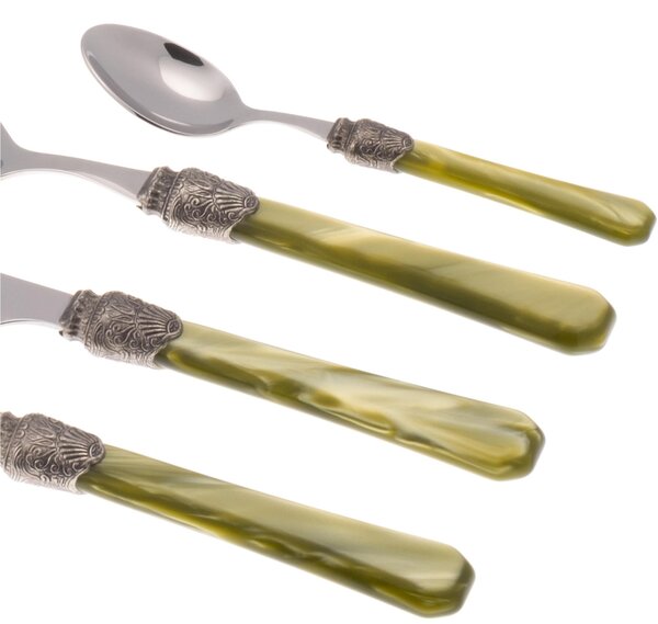 4-Piece Penelope Cutlery Set in 18/10 Stainless Steel with 2.5 mm Olive Green Acrylic Handle