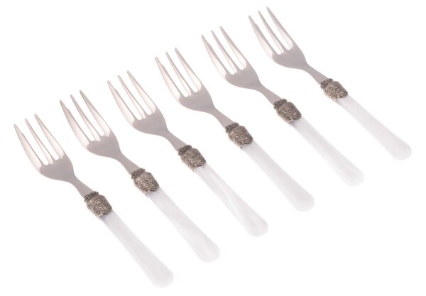 Penelope Dessert Forks Set of 6 Pieces in 18/10 Stainless Steel with 2.5 mm Thick White Coloured Methacrylate Handle