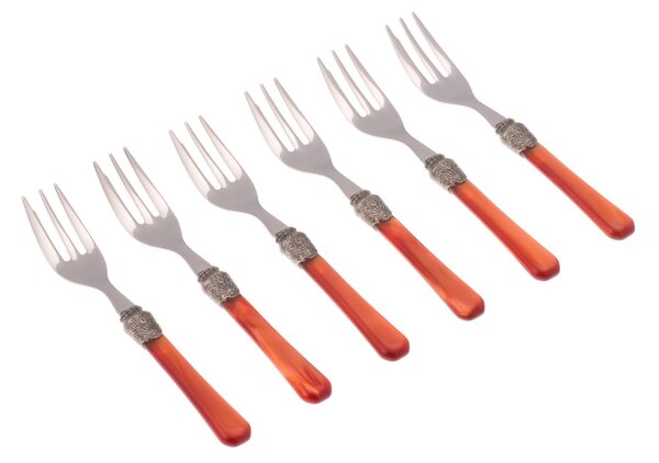 Penelope Dessert Forks Set of 6 Pieces in 18/10 Stainless Steel with 2.5 mm Thick Orange Coloured Methacrylate Handle