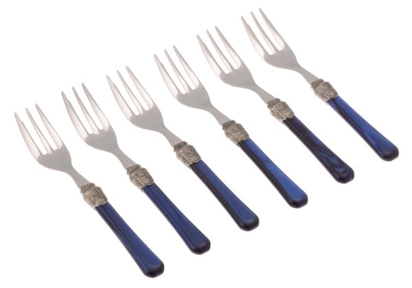 Penelope 6 Piece Dessert Forks Set in 18/10 Stainless Steel with 2.5 mm Thick Blue Acrylic Handle