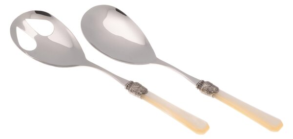 Penelope Salad Cutlery Set of 2 Pieces in 18/10 Stainless Steel with 2.5 mm Thick Ivory Coloured Methacrylate Handle