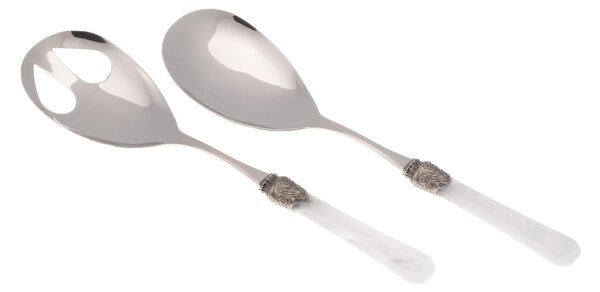 Penelope Salad Serving Cutlery Set of 2 Pieces in 18/10 Stainless Steel with 2.5 mm Thick White Coloured Methacrylate Handle