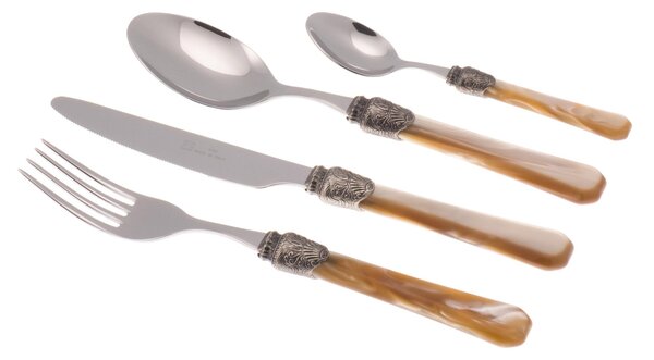 Penelope Colourful Cutlery Set 24 Pieces in 18/10 Stainless Steel with 2.5 mm Thick Acrylic Handle in Ivory Colour