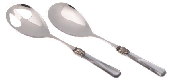 Penelope Salad Cutlery Set of 2 Pieces in 18/10 Stainless Steel with 2.5 mm Thick Grey-Coloured Methacrylate Handle