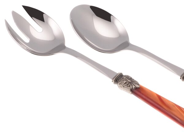 Penelope Salad Cutlery Set of 2 Pieces in 18/10 Stainless Steel with 2.5 mm Thick Orange-Coloured Methacrylate Handle
