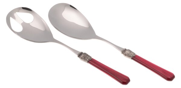 Penelope Salad Cutlery Set of 2 Pieces in 18/10 Stainless Steel with 2.5 mm Thick Bordeaux Coloured Methacrylate Handle