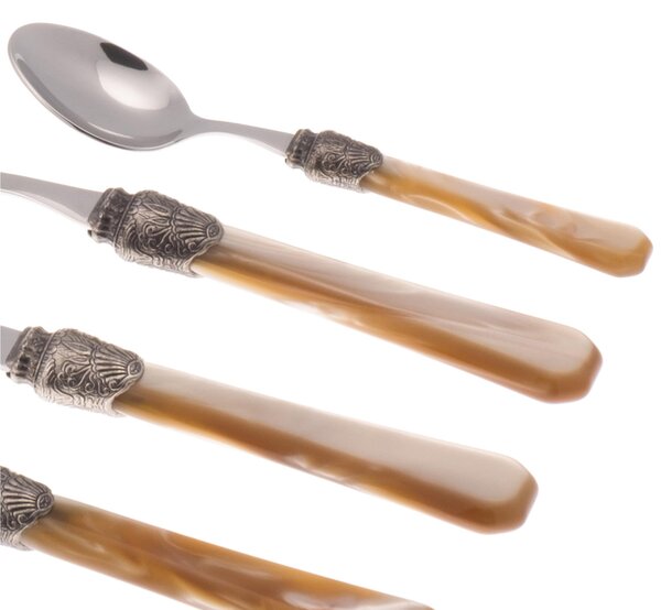 Penelope Colourful Cutlery Set 24 Pieces in 18/10 Stainless Steel with 2.5 mm Thick Acrylic Handle in Ivory Colour