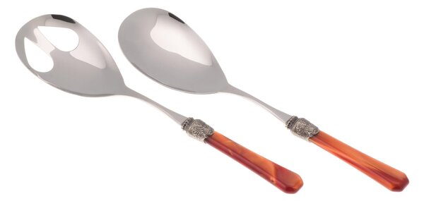 Penelope Salad Cutlery Set of 2 Pieces in 18/10 Stainless Steel with 2.5 mm Thick Orange-Coloured Methacrylate Handle
