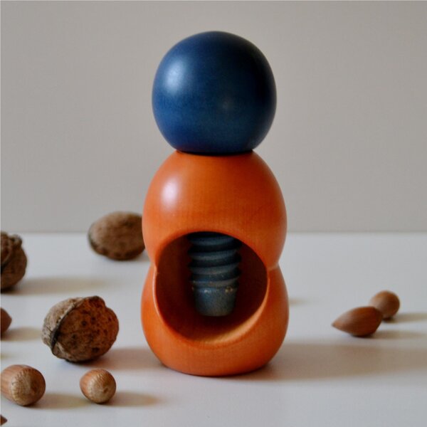 Hand-Turned Lime Wood Rompinoce SFERA Nutcracker 5.5xh12 cm Bicolour Orange Blue
