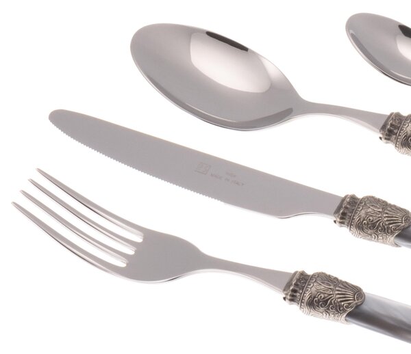 Penelope Coloured Cutlery Set 24 Pieces in 18/10 Stainless Steel with 2.5 mm Thick Grey-Coloured Methacrylate Handle