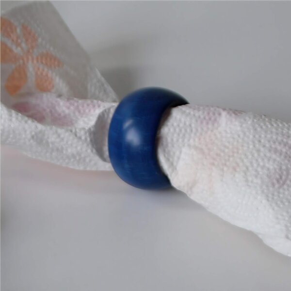 Hand-Turned Wooden Napkin Ring, 1 Piece, Natural Mature Colour, 4.5 cm Diameter, Blue Colour