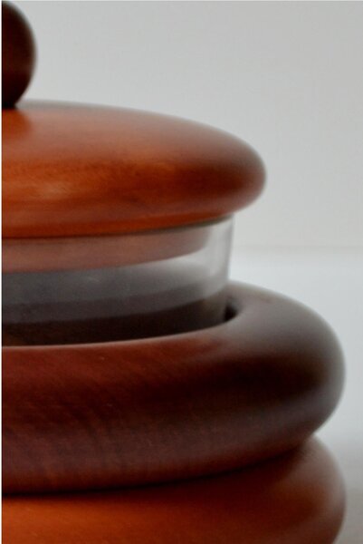 Solid Wood Sugar Bowl � 13xh 10 cm in Solid Lime Wood, Glass Interior Combination Paprika Mahogany Paprika