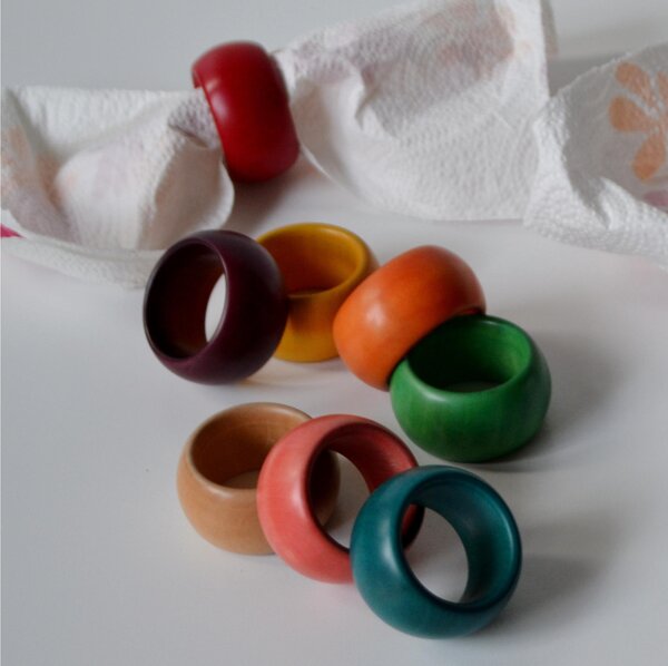 Hand-Turned Wooden Napkin Rings in Natural Finish, 1 Piece, 4.5 cm Diameter, Yellow Colour