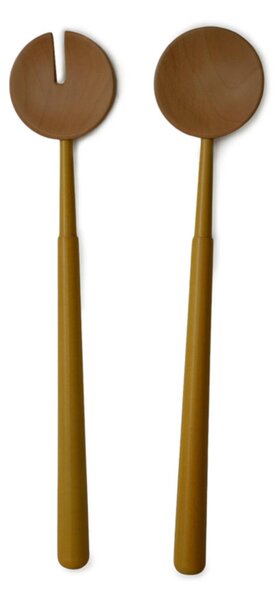 Alder Wood Salad Serving Set 34x6.5 cm Not Dishwasher Safe, Yellow Colour
