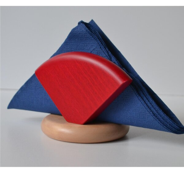 Handmade VELA Linden Wood Napkin Holder 10xh9.5 cm from Bergamo Italy, Natural Red Colour