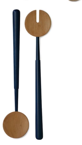 Alder Wood Salad Cutlery Set 34x6.5 cm Not Dishwasher Safe, Blue Colour