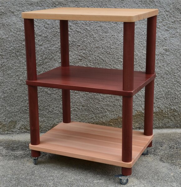 Wooden Kitchen Trolley with Solid Shelves 50x70xh100 Mahogany Coloured Wood and Natural Solid Wood and Mahogany Shelves