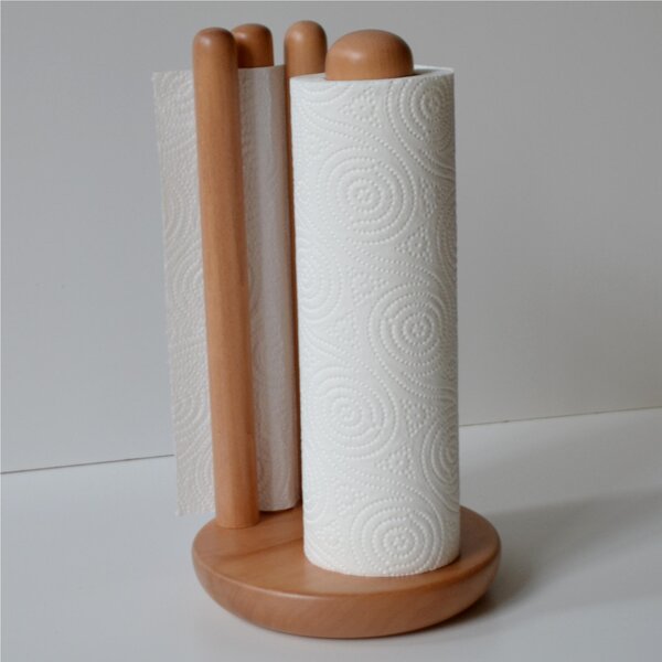 Vertical Tabletop Kitchen Roll Holder 15xh28 cm in Natural Alder Wood with Natural Base