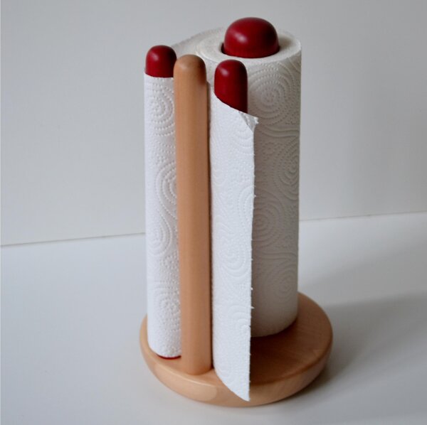 Vertical Tabletop Kitchen Roll Holder, 15xh28 cm, Red Alder Wood with Natural Base