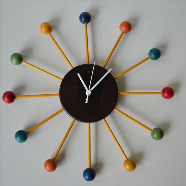 Linden Wood WALL CLOCK BALL CLOCK 42x42cm Each Ray Equals One Hour Wengh� Multicolor