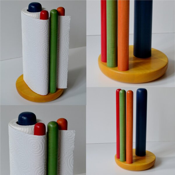 Vertical Tabletop Kitchen Roll Holder, Lime Wood with Yellow Base, 15x28 cm Diameter