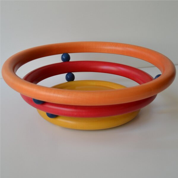 Alder Wood Bread Basket, Fruit Holder with Mahogany Balls, 34xh12 cm, Natural Wood Petals with Mahogany Balls