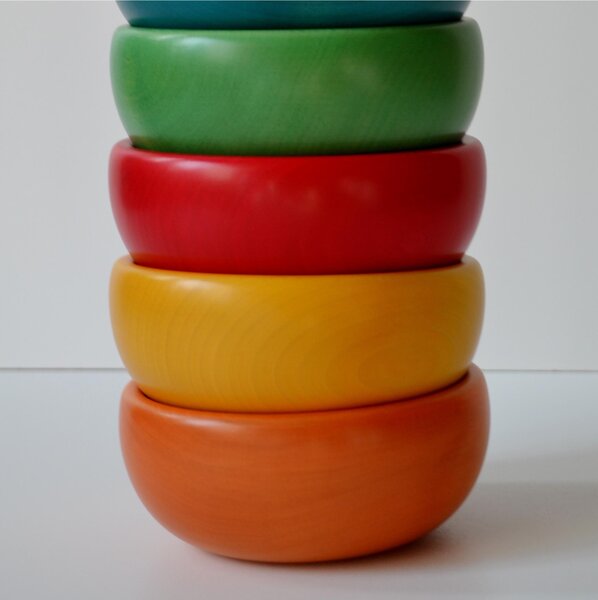 Hand-Turned Wooden Salad Bowl Ice Cream Cup � 14xh6 cm Painted with Water-Based Orange Paint
