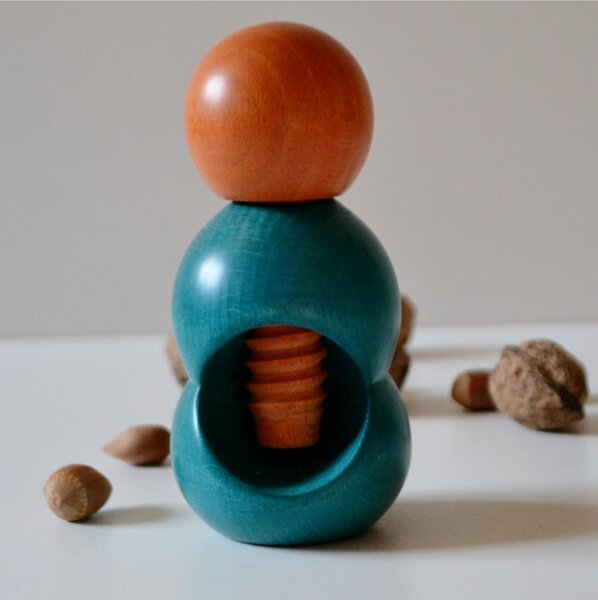 Hand-Turned Lime Wood Rompinoce SFERA Nutcracker 5.5xh12 cm Bicolour Blue Orange