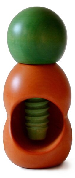 Hand-Turned Linden Wood Rompinoce SFERA Nutcracker 5.5xh12 cm Bicolour Orange Green