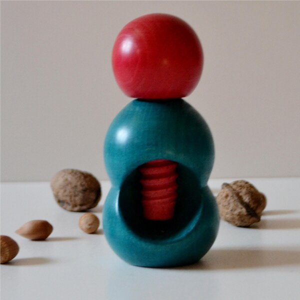 Hand-Turned Lime Wood Rompinoce SFERA Nutcracker 5.5xh12 cm Bicolour Blue Red
