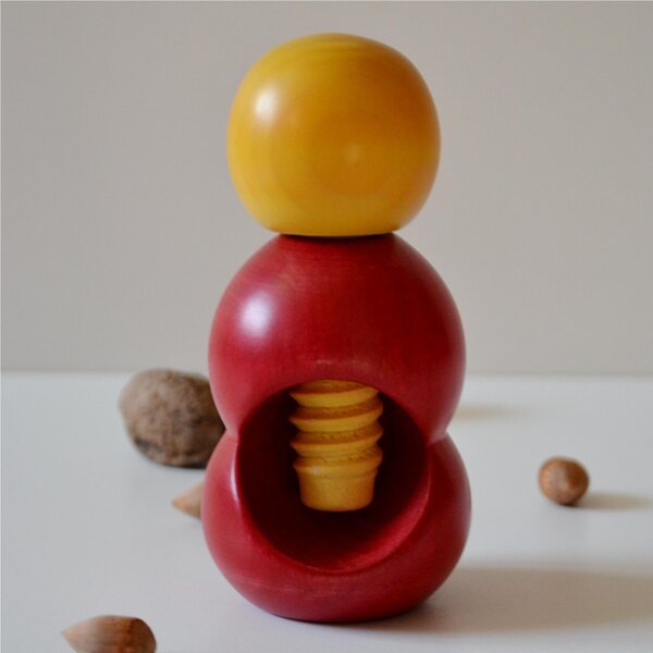 Hand-Turned Linden Wood Sphere Nutcracker 5.5xh12 cm Bicolour Red Yellow