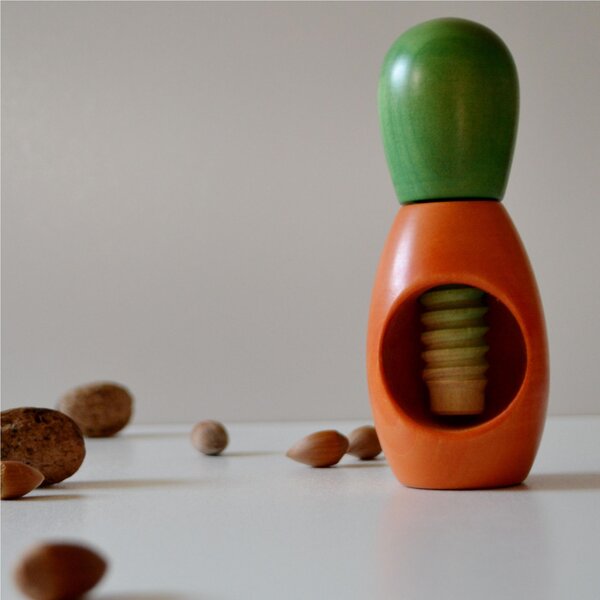 Hand-turned Olive Lime Wood Nutcracker 5.5xh12.5 cm Bicolour Orange Green
