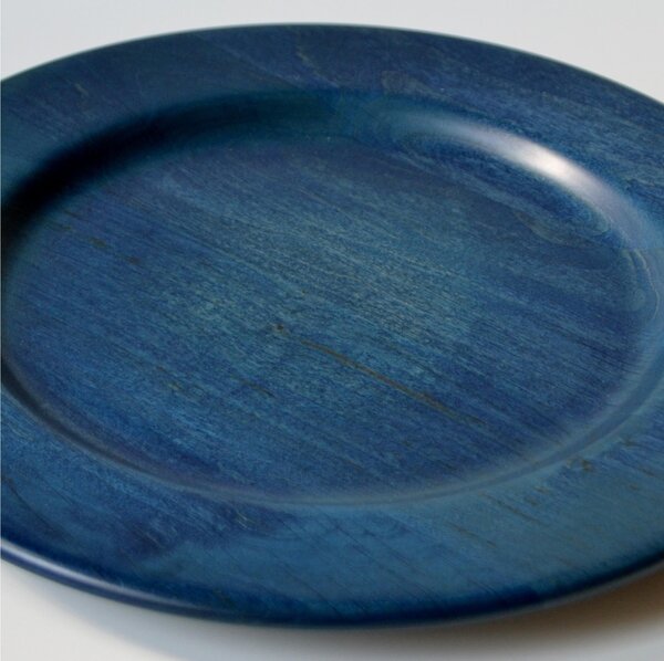 Solid Wood Underplate � 32xh 3.2cm in Solid Lime Wood, Handcrafted and Individually Turned Blue