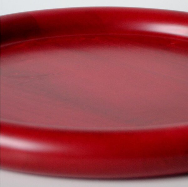 Hand-Turned Solid Wood Round Tray, Diameter 34xh3.5 cm, Painted with Water-Based Red Paint