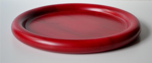 Hand-Turned Solid Wood Round Tray, Diameter 34xh3.5 cm, Painted with Water-Based Red Paint
