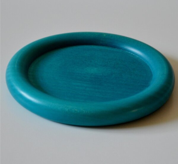 Hand-Turned Lime Wood Coaster, 13xh1.5 cm, Can Also Be Used as a Bread Plate, Blue Colour