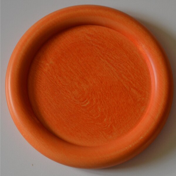 Hand-Turned Lime Wood Coaster, 13xh1.5 cm, Can Also Be Used as a Bread Plate, Orange Colour