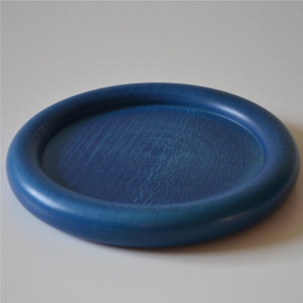 Hand-Turned Lime Wood Coaster 13xh1.5 cm, Can Also Be Used as a Bread Plate, Blue Colour