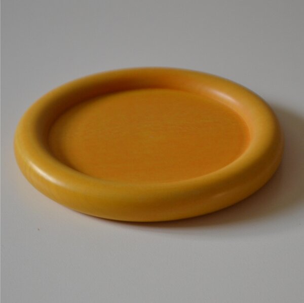 Hand-Turned Lime Wood Coaster 13xh1.5 cm, Can Also Be Used as a Bread Plate, Yellow Colour