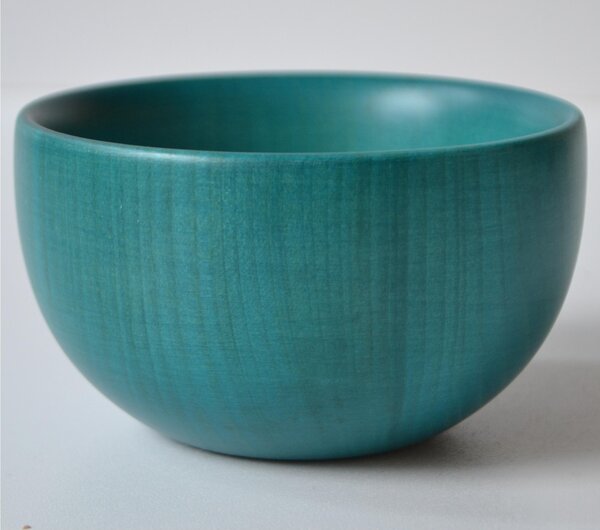 Hand-Turned Solid Wood Bowl � 10xh 06 cm for Fruit Salad, Ice Cream, Crudites, Appetisers Blue