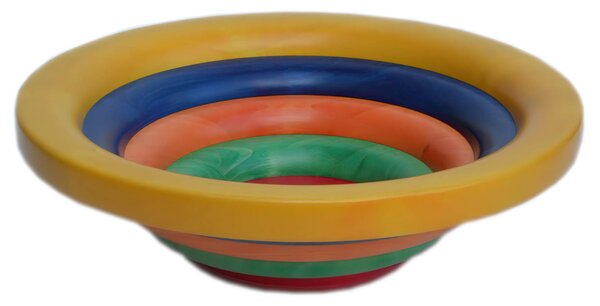 Multicoloured Wooden Fruit Bowl/Centrepiece 'Arena' with Alder Wood, Hand-Turned Individual Rings, Diameter 30xh 10 cm, Multicolour Yellow Wood