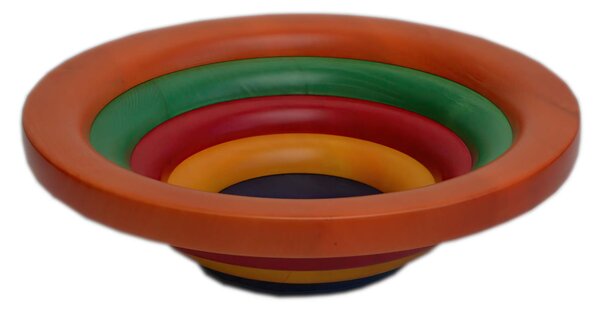 Arena Multicolor Fruit Bowl Centerpiece Diameter 30xh 10 cm with Alder Wood, Each Ring Individually Hand-Turned, Multicolor Orange Wood Colour