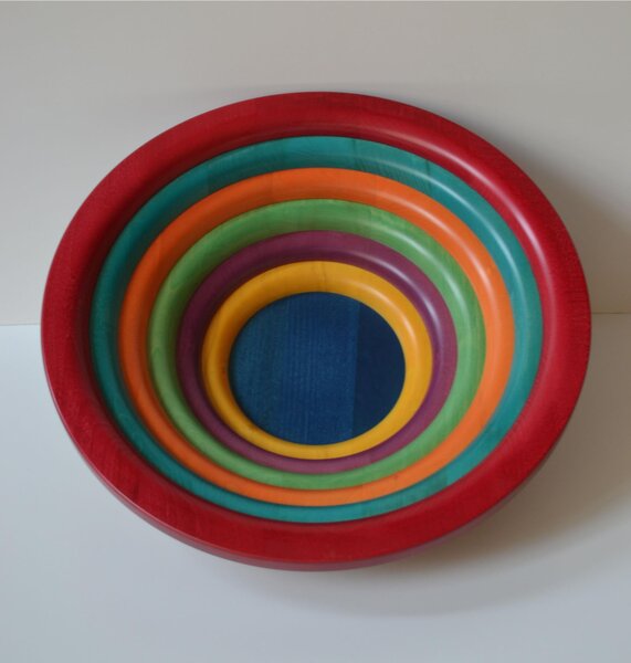 Centre Piece Fruit Bowl, Salad Bowl ARENA � 34xh 11.5 cm with Solid Linden Wood, Each Ring Handcrafted and Individually Turned Multicolour