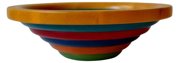Centre Piece Fruit Bowl, Salad Bowl ARENA Diameter 34xh 11.5 cm with Solid Linden Wood, Each Ring Individually Hand-Turned Multicolour
