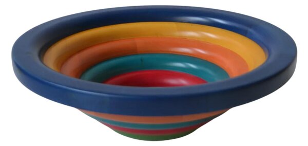 Centre Piece Fruit Bowl, Salad Bowl ARENA Diameter 34xh 11.5 cm with Solid Lime Wood, Each Ring Individually Hand-Turned Multicolour