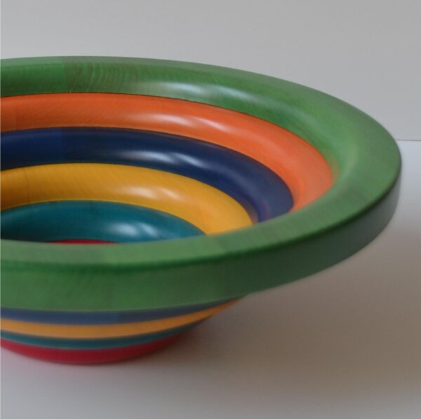 Centrepiece Fruit Bowl, Salad Bowl ARENA � 34xh 11.5 cm with Solid Linden Wood, Each Ring Individually Hand-Turned and Multicoloured