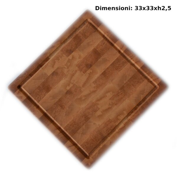 Square Alder Wood Cutting Board with Dovetail Workmanship 33x33xh2.5 cm Suitable for Cutting and Elegantly Serving: Roasts, Cold Cuts
