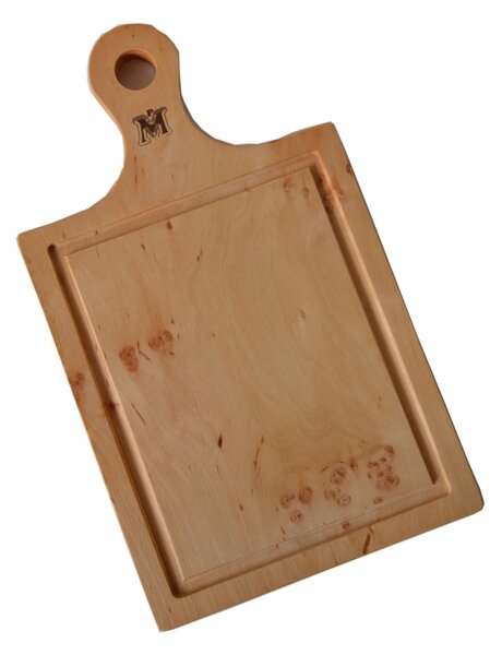 Classic Chopping Board with Handle, Made of Alder Wood with Grooves 20x35xh1.5 cm with Sauce-Collecting Grooves